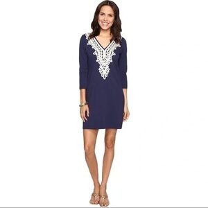 SALE! Lilly Pulitzer Navy Blue Gold 3/4 Sleeve Clarkson Dress Sz Small